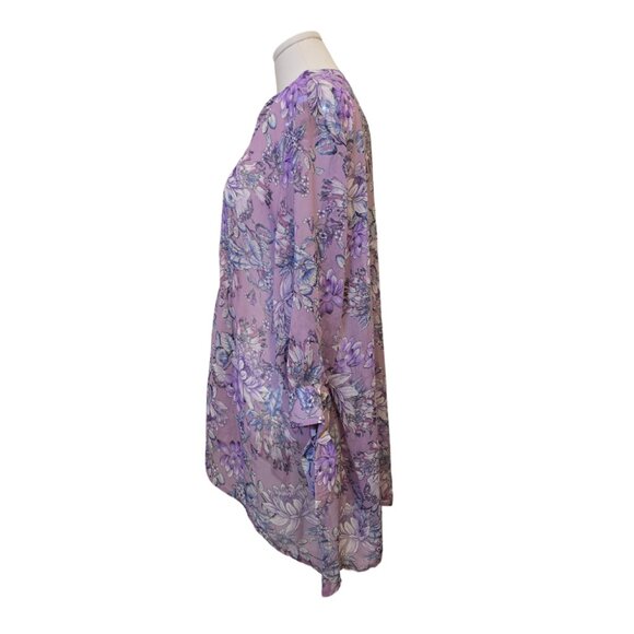 Womens Bellina Purple Floral Blouse Long Sleeve Sheer Summer Cottage Sz XL - Picture 4 of 10